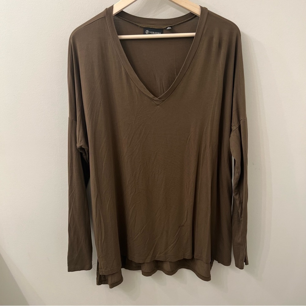 VERSONA women’s dolman sleeve loose fitting solid long sleeve v-Neck top